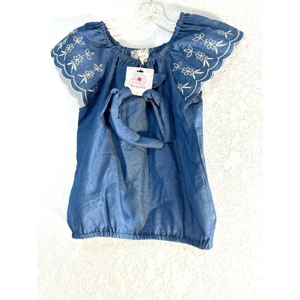 between Girls Top/Blouse Blue/White Matching Headband Size 10 NWT